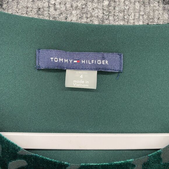 Tommy Hilfiger Dress Size 4 Green Floral Velvet Burnout Forest Fairy Whimsical - Picture 6 of 9